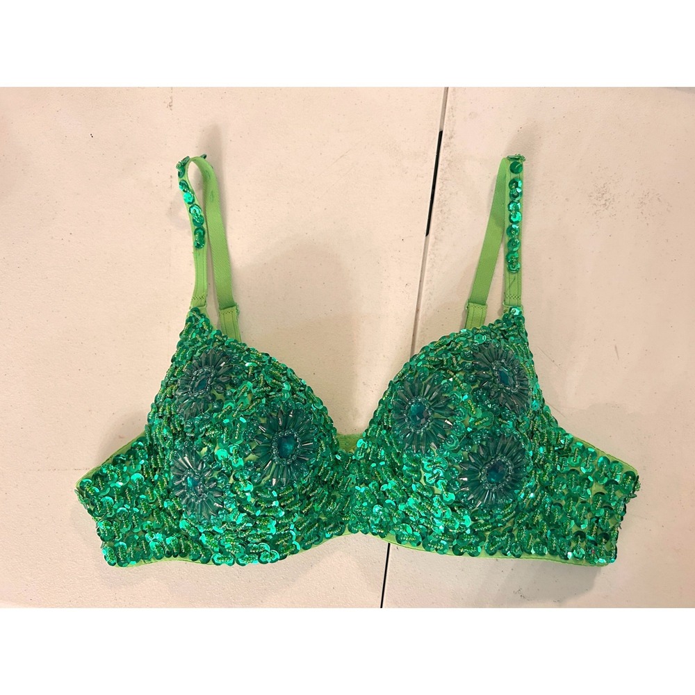 Green Sequin Beaded Bra Top Tinkerbell Poison Ivy Costume Cosplay XS